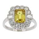 Platinum Diamond And Yellow Sapphire Octagonal Cluster Ring