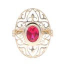 14ct Yellow Gold Red Gemstone Filigree Ring