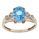 9ct Yellow Gold 0.05ct Diamond and Blue Topaz Ring