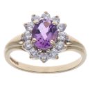 9ct Yellow Gold Cubic Zirconia and Amethyst Cluster Ring