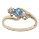 9ct Yellow Gold 0.05ct Diamond and Blue Topaz Three Stone Ring