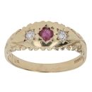 9ct Yellow Gold Ruby and Cubic Zirconia Three Stone Ring