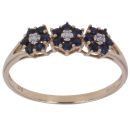 9ct Yellow Gold 0.03ct Brilliant Cut Diamond and Sapphire Triple Cluster Ring