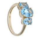 9ct Yellow Gold Blue Topaz Three Stone Ring