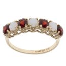 9ct Yellow Gold Garnet And Opal Seven Stone Ring