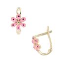 Children's 14ct Yellow Gold Pink Enamel Flower Stud Earrings