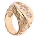 9ct Yellow Gold Three Stone Cubic Zirconia Signet Ring