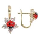 14ct Yellow Gold Children's Cubic Zirconia Flower And Ladybird Earrings