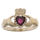 9ct Yellow Gold Claddagh Garnet Heart Ring