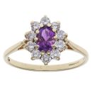 9ct Yellow Gold Amethyst and Cubic Zirconia Cluster Ring