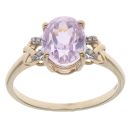 9ct Yellow Gold 0.05ct Diamond and Pink Kunzite Single Stone Ring