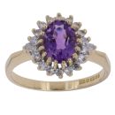 18ct Yellow Gold 0.20ct Round Brilliant Cut Diamond and Amethyst Cluster Ring