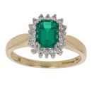18ct Yellow Gold 0.22ct Diamond and Created Emerald Cluster Ring