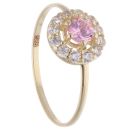 14ct Yellow Gold Child's Pink & Cubic Zirconia Halo Cluster ring