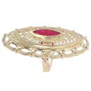14ct Yellow Gold Marquise Red Stone Set Ring