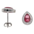 Silver Cubic Zirconia and Red Gemstone Cluster Stud Earrings By Icesia