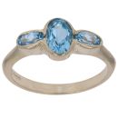 9ct Yellow Gold Blue Topaz Three Stone Ring