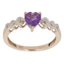 9ct Yellow Gold 0.06ct Diamond And Created Amethyst Heart Ring