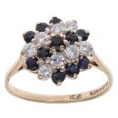 9ct Yellow Gold Cubic Zirconia and Sapphire Cluster Ring