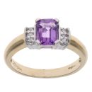9ct Yellow Gold 0.05ct Diamond and Amethyst Ring