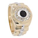 14ct Yellow Gold Cubic Zirconia Black Ring
