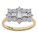 18ct Yellow Gold 1.08ct Brilliant and Baguette Cut Diamond Cluster Ring