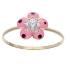 14ct Yellow Gold Child's Pink Enamel Flower Ring