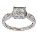18ct White Gold 1.00ct Princess and Brilliant Cut Diamond Cluster Ring