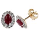 9ct Yellow Gold Certificated Ruby And Diamond Cluster Stud Earrings