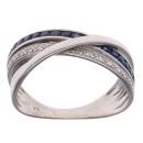 9ct White Gold 0.10ct Diamond and Sapphire Crossover Ring