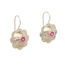 14ct Yellow Gold Red Gemstone Floral Drop Earrings