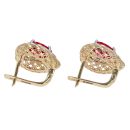 14ct Yellow And White Gold Cubic Zirconia And Red Stone Heart Earrings