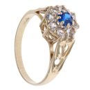 9ct Yellow Gold Cubic Zirconia and Blue Gemstone Cluster Ring