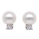 Silver Faux Pearl and Cubic Zirconia Stud Earrings By Icesia