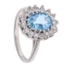 Platinum 0.35ct Brilliant Cut Diamond and Aquamarine Cluster Ring