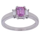 18ct White Gold 0.10ct Diamond and Pink Sapphire Three Stone Ring