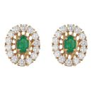 18ct Yellow Gold Cubic Zirconia and Emerald Cluster Earrings