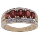 9ct Yellow Gold 0.03ct Diamond and Garnet Three Row Ring