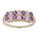 9ct Yellow Gold Amethyst and Opal Two Row Ring