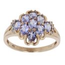 9ct Yellow Gold 0.05ct Brilliant Cut Diamond and Tanzanite Cluster Ring