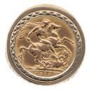 9ct Yellow Gold 1913 George V Large Head UK Full Sovereign Coin Ring