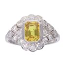 Platinum 1.50ct Yellow Sapphire and 0.55ct Diamond Cluster Ring