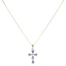 9ct Yellow Gold 0.05ct Diamond and Tanzanite Cross Pendant and Chain 18"