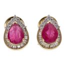 18ct Yellow Gold 0.60ct Brilliant and Baguette Cut Diamond and Ruby Cluster Earrings