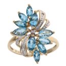 9ct Yellow Gold 0.05ct Diamond and Blue Topaz Flower Ring