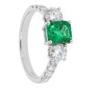 18ct White Gold Diamond And Emerald Trilogy Ring by Anya Belle