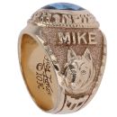 9ct Yellow Gold Patterned Blue Gemstone College Ring