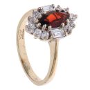 9ct Yellow Gold Red Gemstone and Cubic Zirconia Cluster Ring