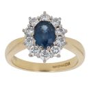 18ct Yellow Gold 0.70ct Brilliant Cut Diamond and Sapphire Cluster Ring