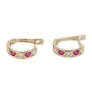 14ct Yellow Gold Cubic Zirconia And Pink Stone Set Earrings